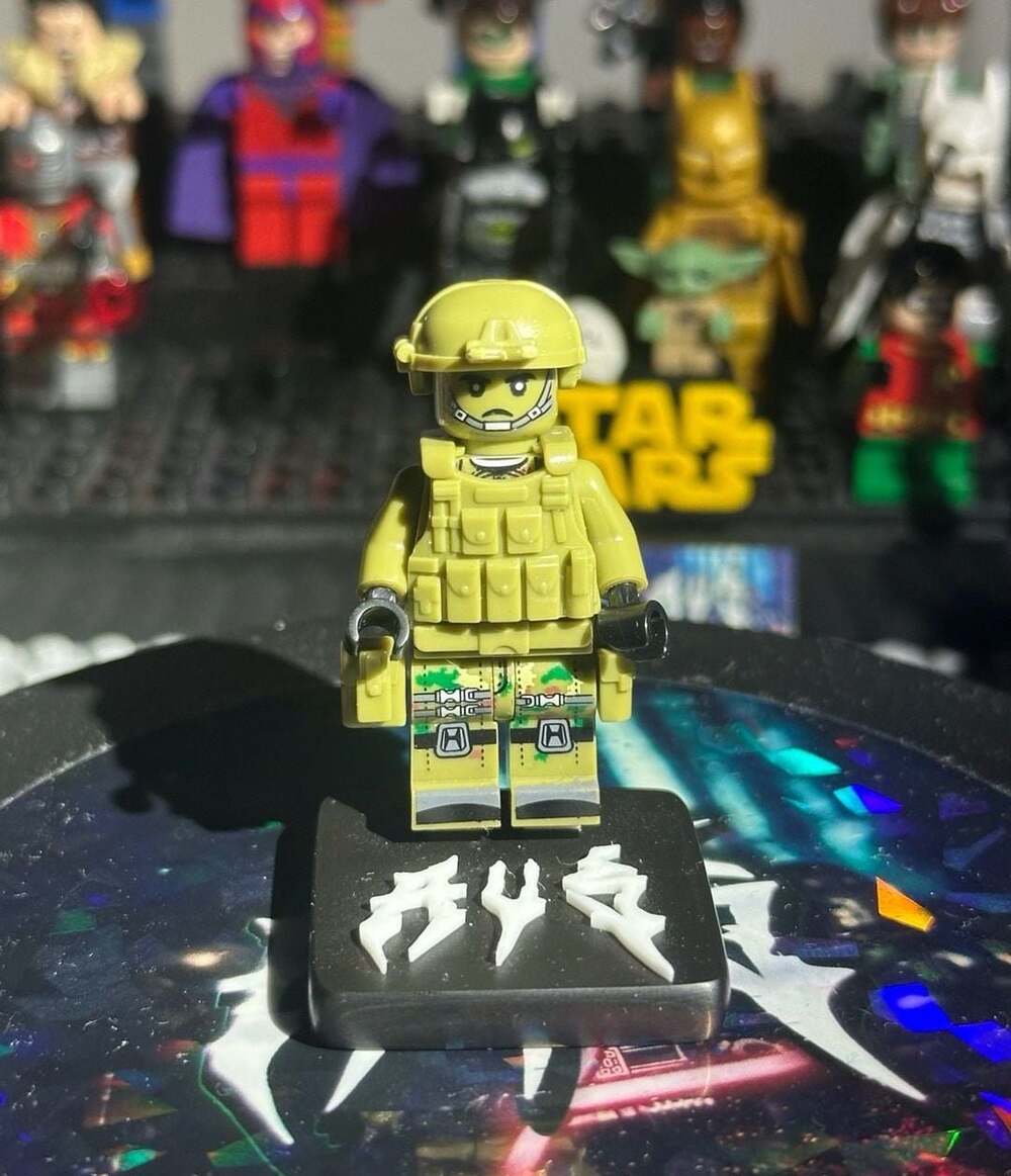 Custom Military Special Forces Minifigure with Tactical Helmet, Vest, and Camouf